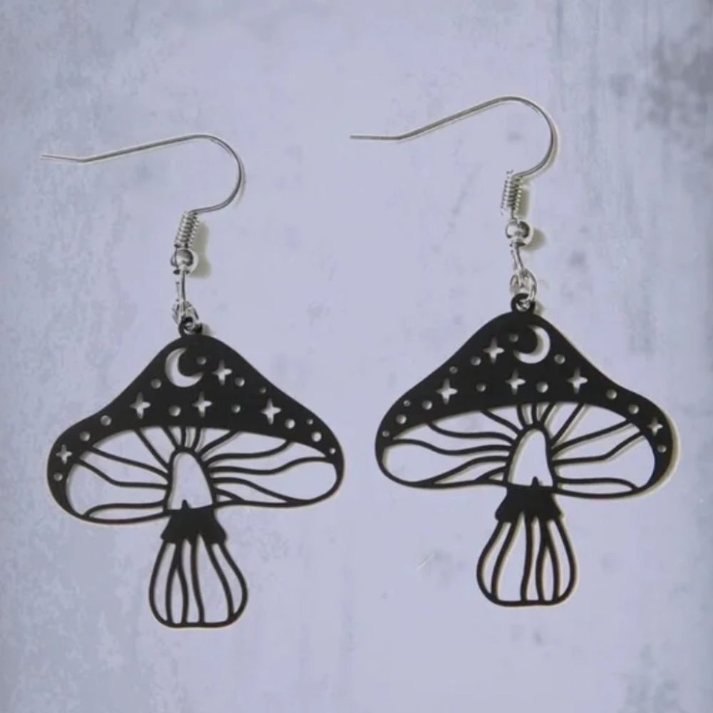 ❤️ FREE Mushroom Outline Moon Goth Fairy Boho Chic Hipster Drop Farm Earrings